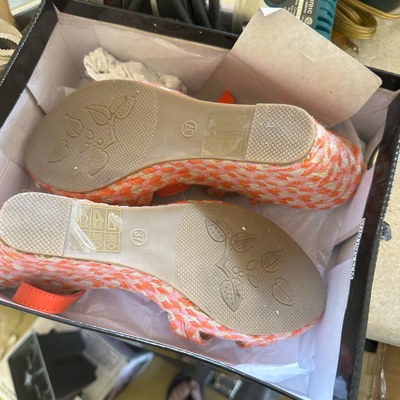 Angie Braided Twine Mid Size Wedge Orange and Pink - Picture 4 of 5